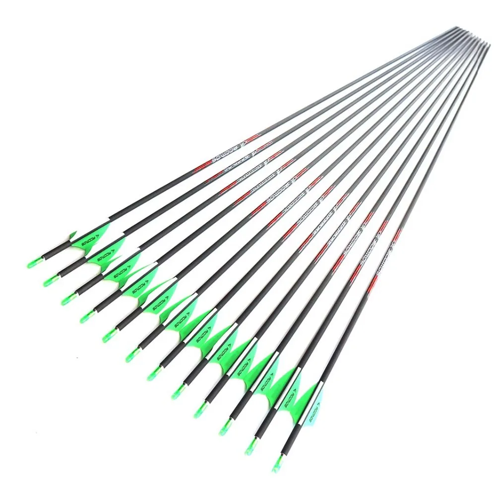 6/12pcs ID4.2mm Pure Carbon Arrow Spine 300-1300 Shaft Length 32in For Compound /Recuvre Bow Archery Hunting Shooting