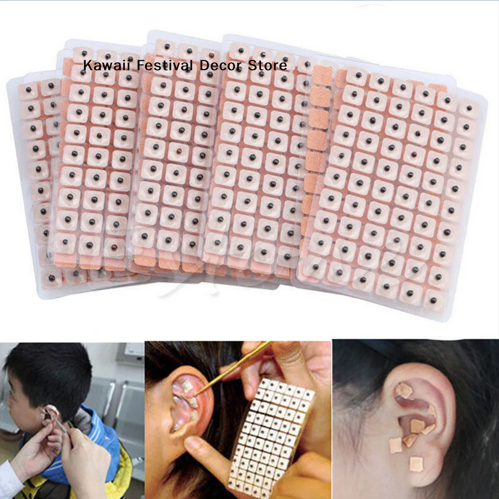 【K】600pcs Disposable Press Needle Ear Seeds Acupuncture Vaccaria Plaster Bean Massagee Multi-Condition Ear Seed Acupressure Kit