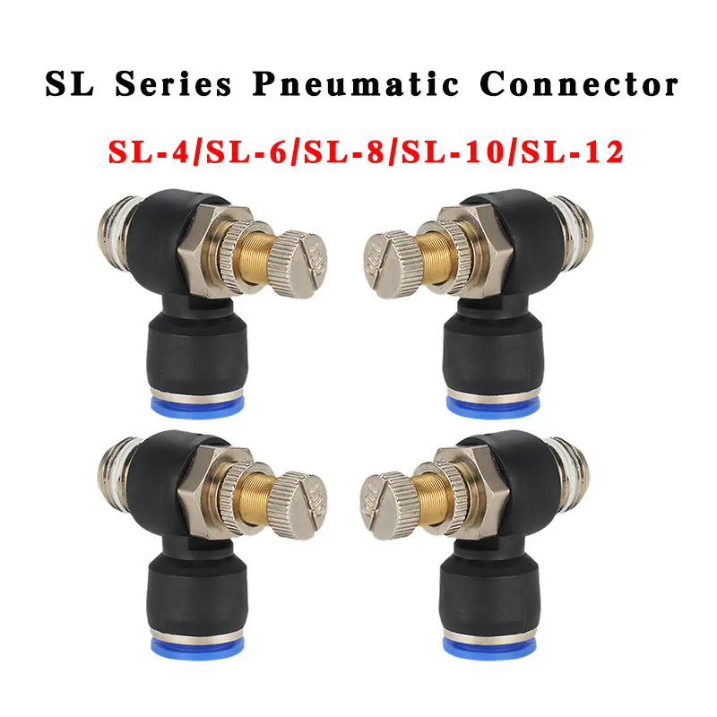 

5PCS SL Series Pneumatic Brass 90° L-Type Flow Control Throttle Valve Push In OD 4-12mm Male Thread M5 G1/8" G1/4" G3/8" G1/2"
