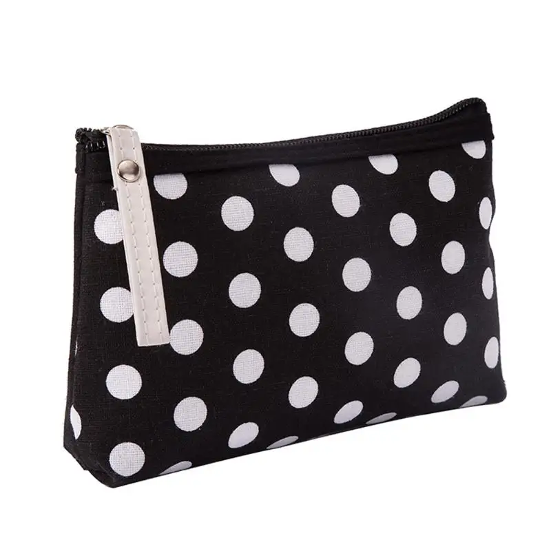 Dot Print Soft Canvas Cosmetic Bag for Women Cute Lightweight Toiletry Organizer Pouch for Daily Use 1Pcs