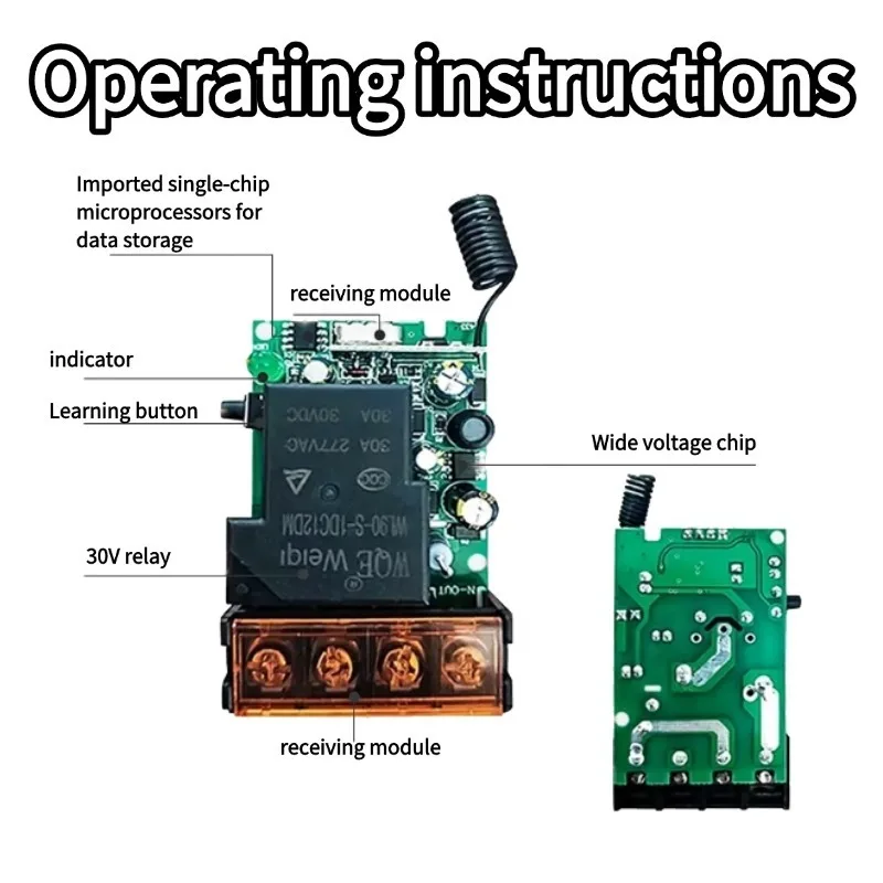 Wireless Remote Control Switch DC 12V 24V 48V 72V 30A RF 433Mhz Relay for Anti-Theft Alarms, Pumps Lights Lamps Roller Lind Door