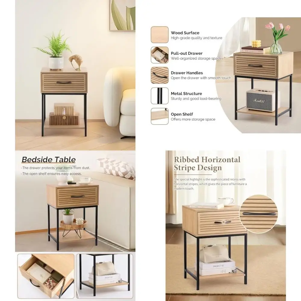 

двухъярусная тумбочка из цельного дерева с рифлеными полосками для спальни, гостиной или общежития