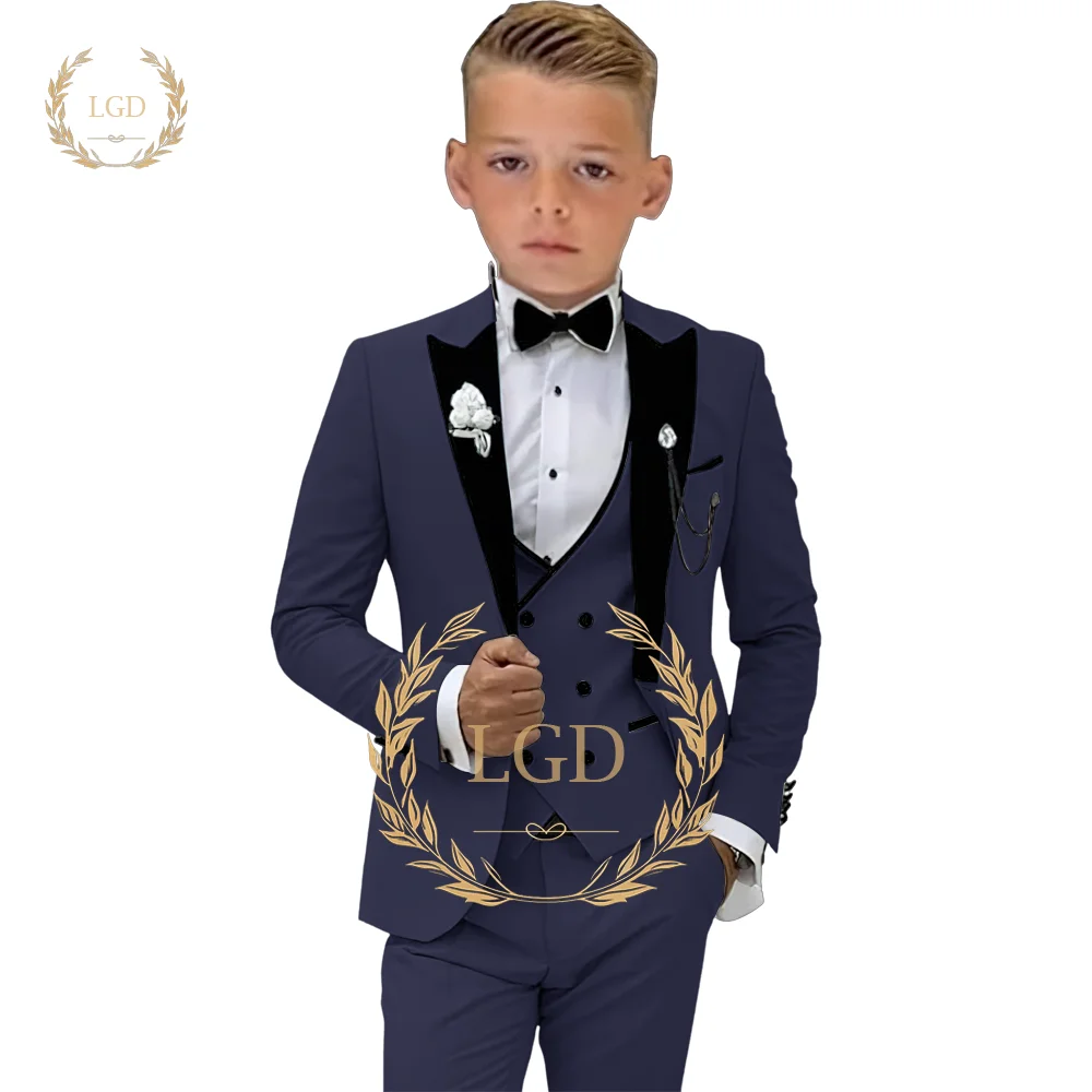 3-piece boys' formal suit set (jacket+vest+pants) fashionable black gun collar tailcoat for children aged 3-16 wedding party