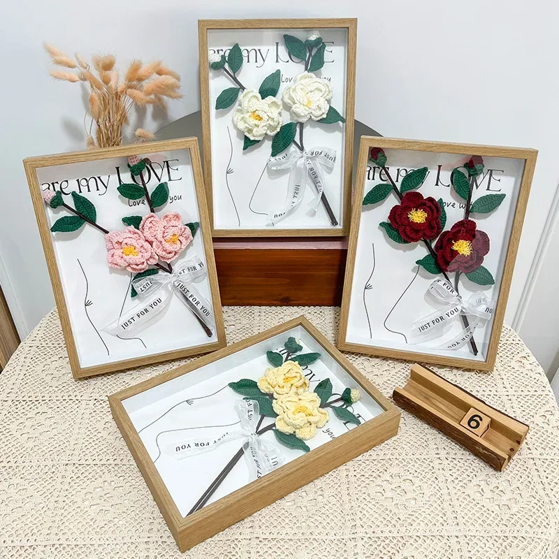 New Artificial Camellia Photo Frame  Bedroom Table  Decoration Holiday Visit Relatives and Friends Gift