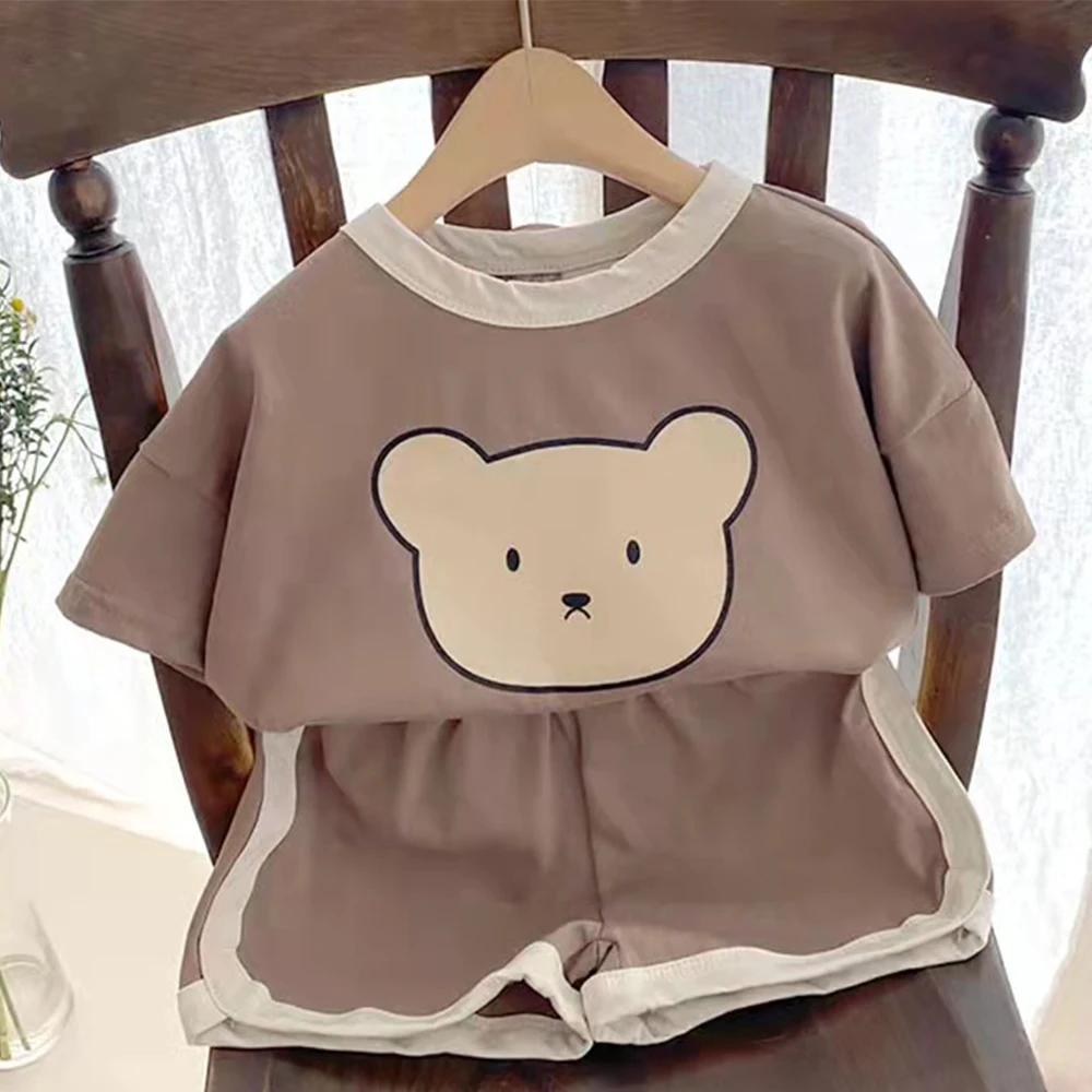 

Baby Summer Clothes 0-4 Years Old Boy Girl Cartoon Bear 2025 T-Shirt Shorts Pink Cute Cotton Girl Short-Sleeved Top Suit