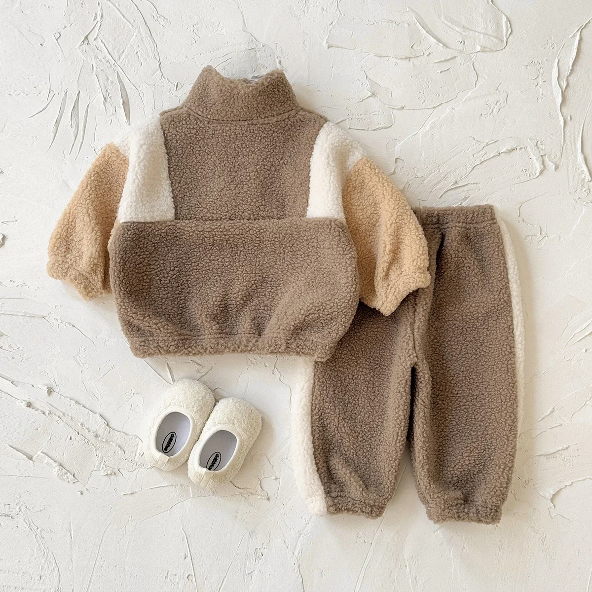 Winter Thermal Lamb Velvet Suit Newborn Boys Girls Fashion Patchwork Sets Warm Baby Clothing 1-3 Years Old