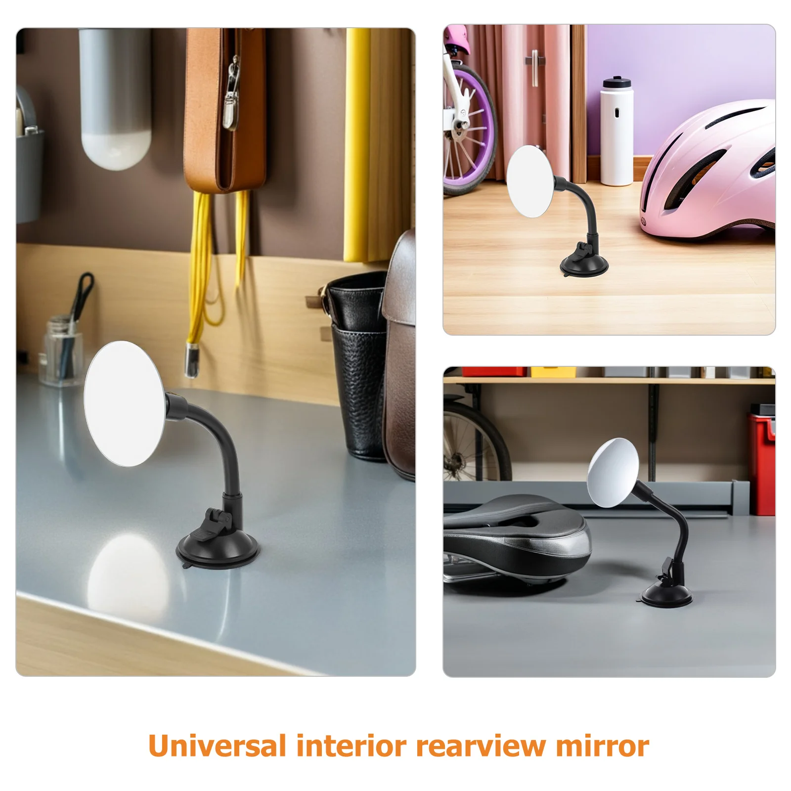 2 قطعة مرآة الرؤية الخلفية للسيارة العالمية مع دوران 360 ذراع قابل للتعديل شفط جبل مرآة السيارة الداخلية للقيادة الآمنة #4