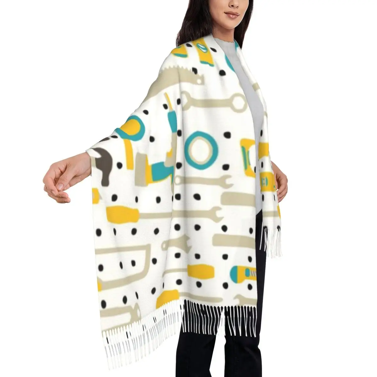 Hardware-And-Construction-Tools-In-Yellow-And-Blue-72x197cm-Shawl-A-Tassel-Scarf