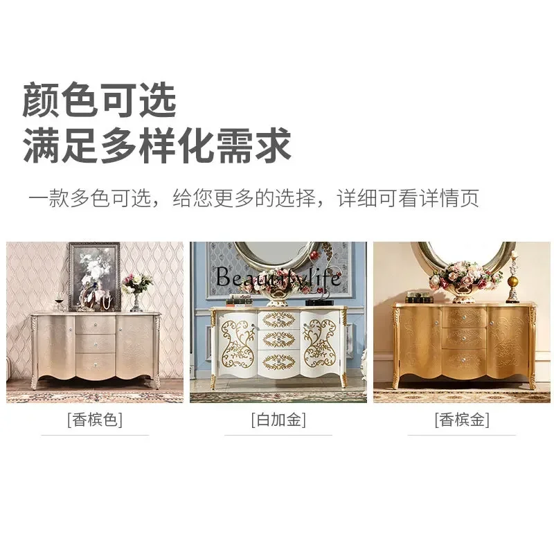 LJYld38European-style entrance cabinet French retro living room champagne gold foil shoe cabinet