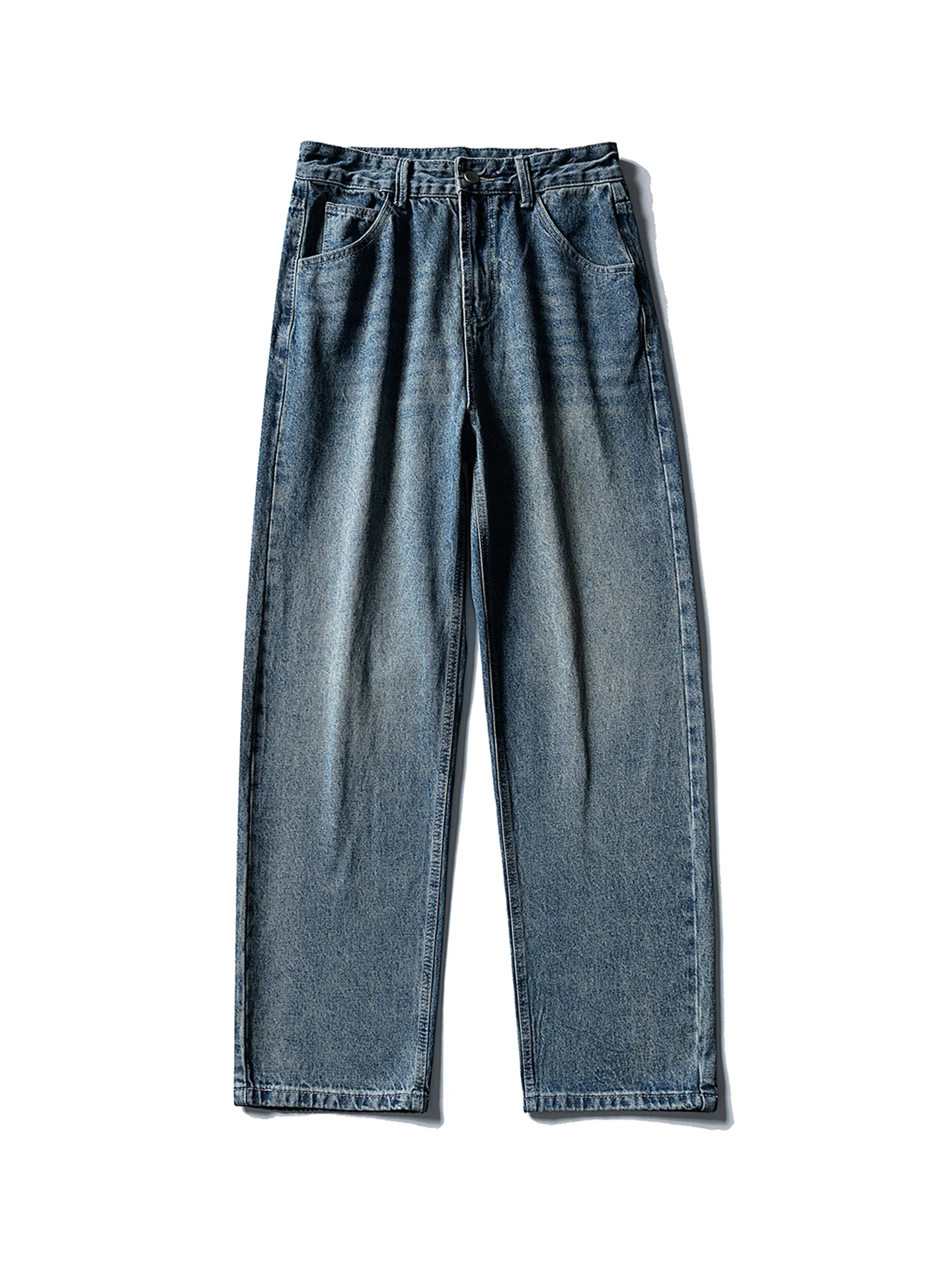 

Retro American Waed Blue Straight Leg Men's Jeans Casual Loose Wide Leg Workwear Long Trousers Spring New Sle Cotton Blend