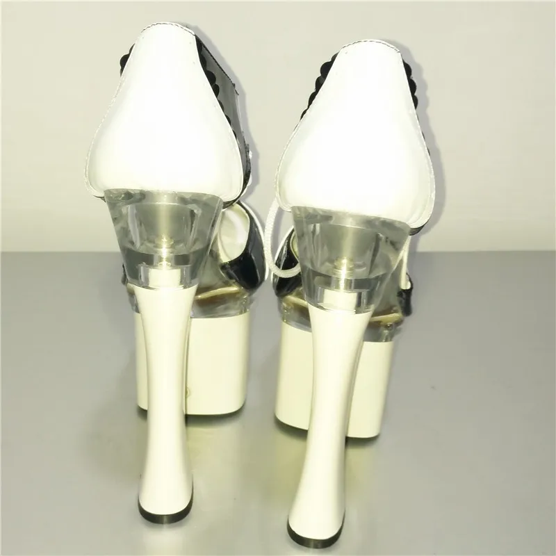 حذاء نسائي كلاسيكي أسود/أبيض بكعب سميك 18 سم وأحذية منصة مثيرة مع أحذية رقص بتصميم مجوف #3