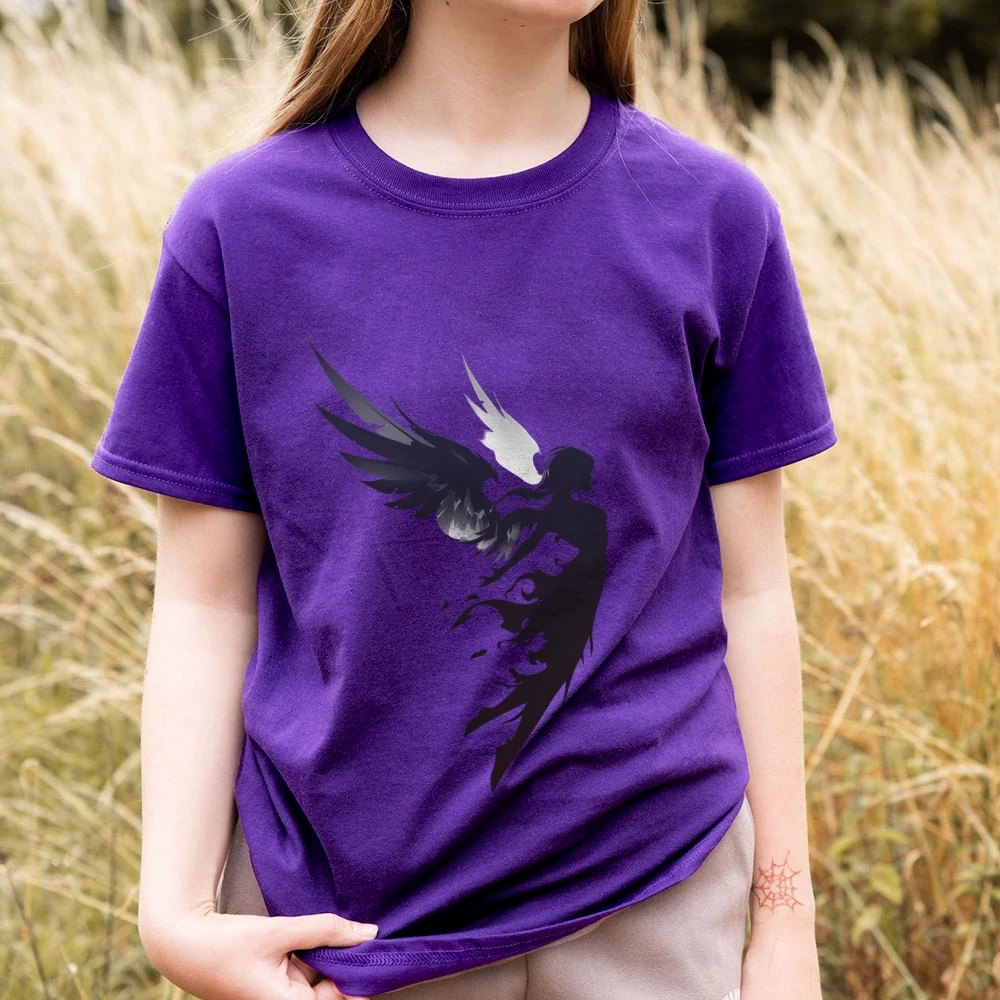Ángel del viento oscuro, camiseta gráfica Y2k, camiseta extragrande para mujer, lindo conejito pintado a mano, arte de estilo coreano, top de verano 2025