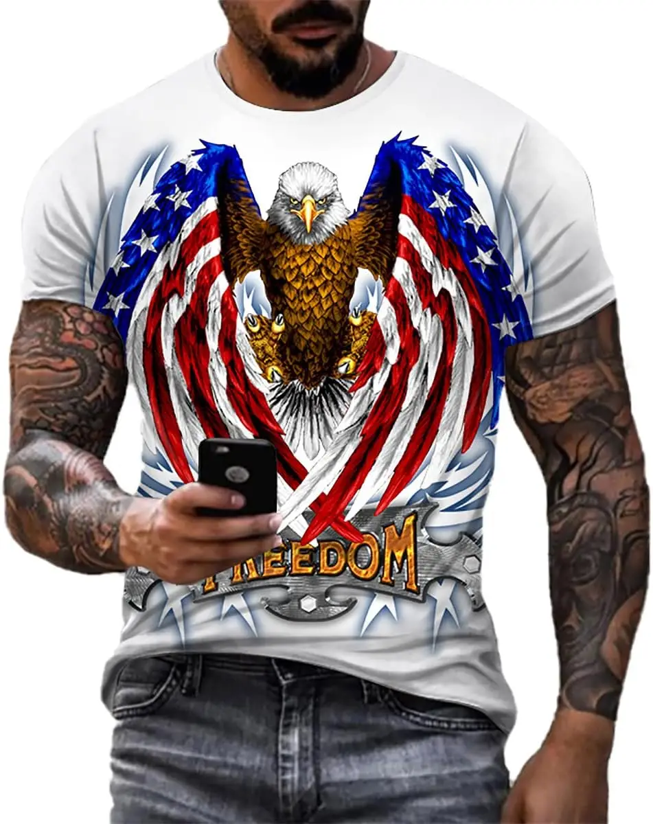 

Men's short-sleeve Patriotic America designed Premium T-shirts with Eagle and Flag Summer casual men's clothing oversized T-shir