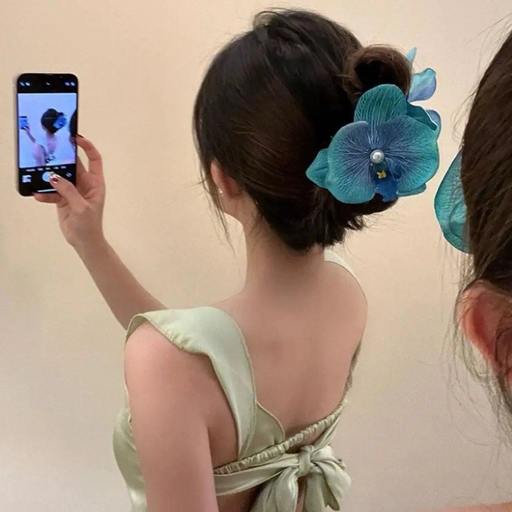 مشابك شعر على شكل زهرة الأوركيد على شكل فراشة للفتيات ، دبوس شعر على الطراز الخيالي ، ملعقة ظهر ، مخلب سمك القرش ، زهور محاكاة ، إكسسوارات شعر