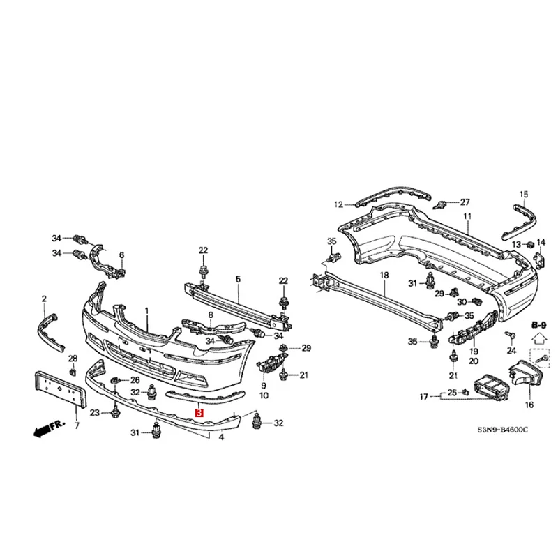 Ho nd a شريط المصد الخلفي للمصد الداخلي/المتصادم (يسار) 71507S3R000 71502S3R000 71102S3R000 71107S3R000 #3