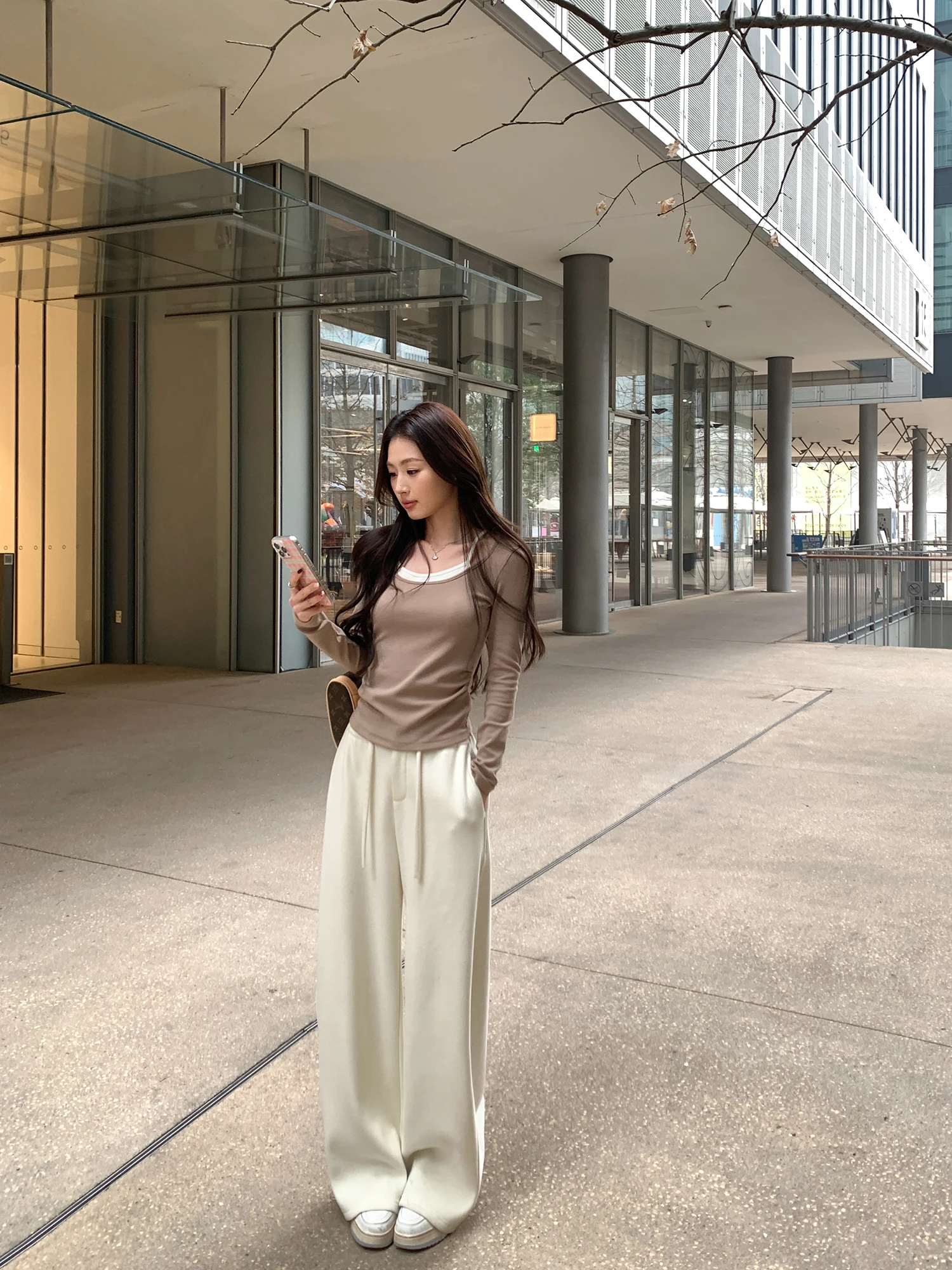 

Pusumede Women's Fce-Lined 3D Sports Sweatpants Loose Wide Leg Thiened Casual Long Trousers Elastic Waist Drapey Sle