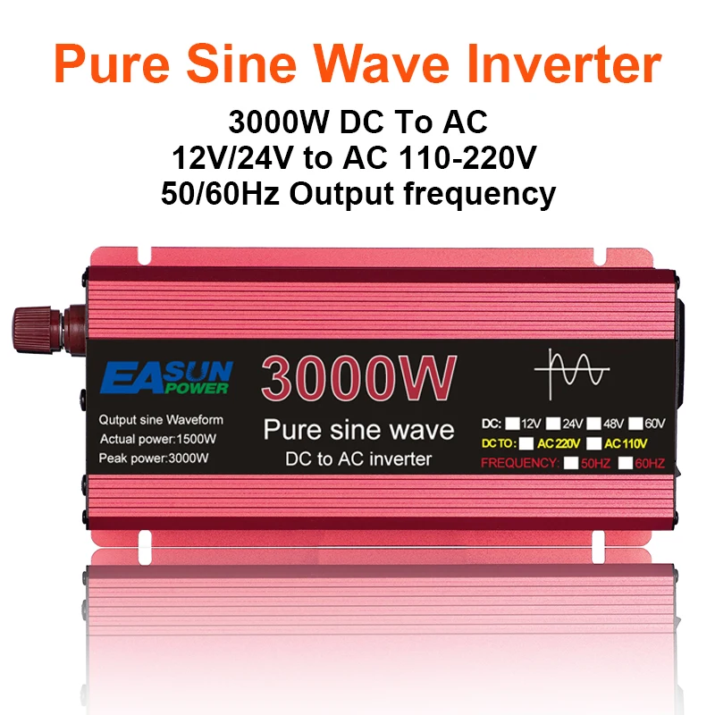 EASUN Pure Sine Wave Inverter 12V 24V To 110V220V Voltage Electric Motorcycle 3KW Transformer Power Converter Solar Car Inverter