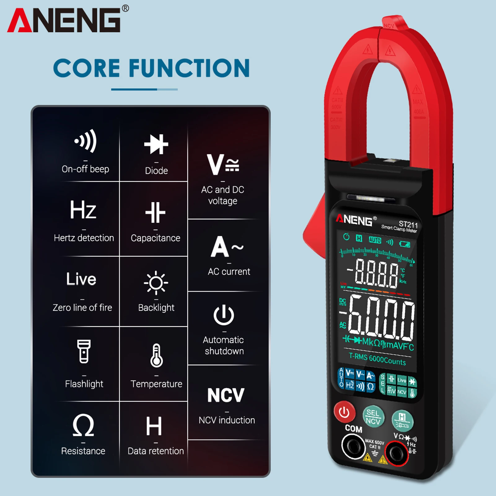 ANENG ST211 Digital AC Clamp Meter 400A Automatic Range Multimeter 6000 Counts NCV Test Clamp Ammeter Circuit Testing Tools