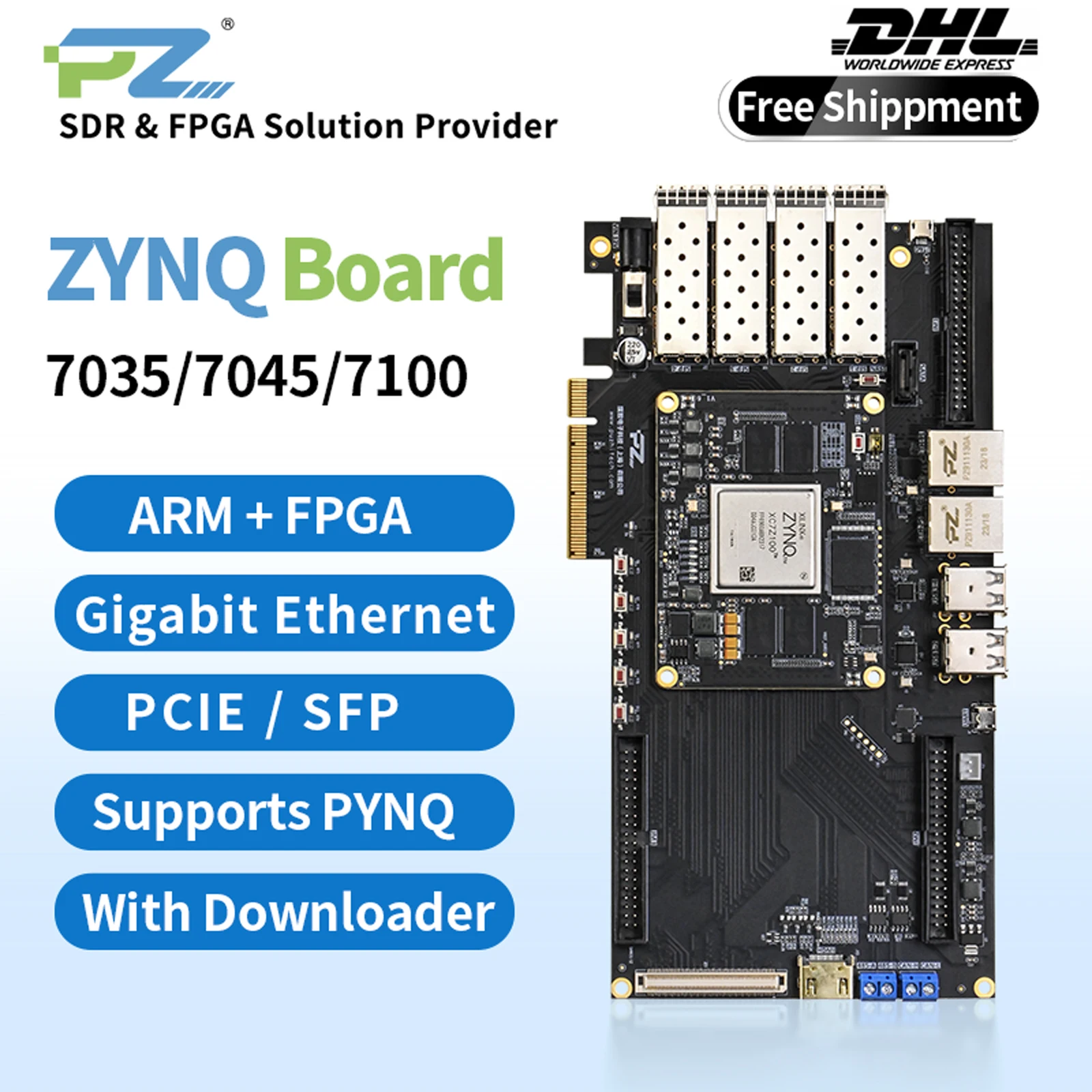 Puzhi PZ7035 PZ7045 PZ7100-KFB Placa de Desenvolvimento FPGA Xilinx ZYNQ7000 XC7Z035 XC7Z045 XC7Z100 Kit de Avaliação PCIE SFP USB