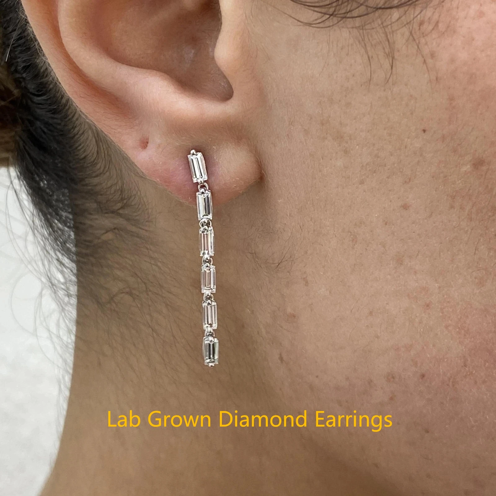 

1.2CTW Baguette Lab Grown Diamond Drop Earrings DEF VS-VVS In Platinum 950 Prongs Setting Diamond Earrings For Lady
