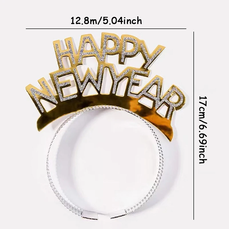 Happy New Year Headband Gold Silver Black Aluminum Children Adult Tiara Christmas New Year Headband Hair Accessories Decorations