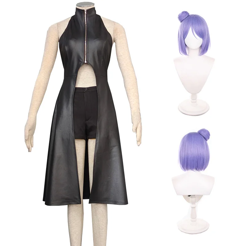 

Anime Konan Cosplay Costume Game Ninja Uniform Sleeveless PU Leather Trench Shorts Headwear Flower Halloween Carnival Party Suit