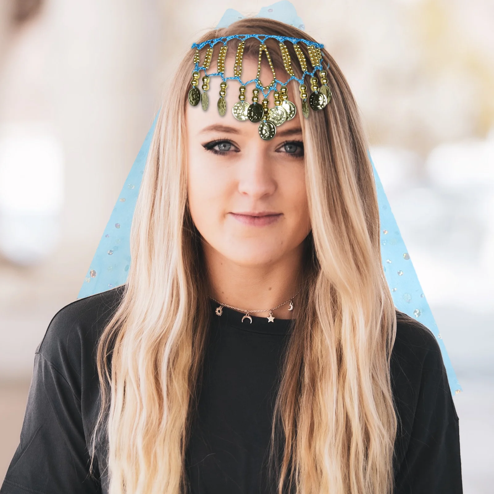 1 مجموعة 1 مجموعة الرقص الشرقي وشاح الرأس مجموعة خفيفة الوزن البوليستر الهندي نمط الرقص خوذة لمرحلة الأداء النساء الرقص #1