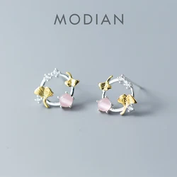 Modian Plant Flower Stud Earrings for Women 925 Sterling Silver Fashion Opal Ear Pins Jewelry with Earplugs 2020 Jewelry