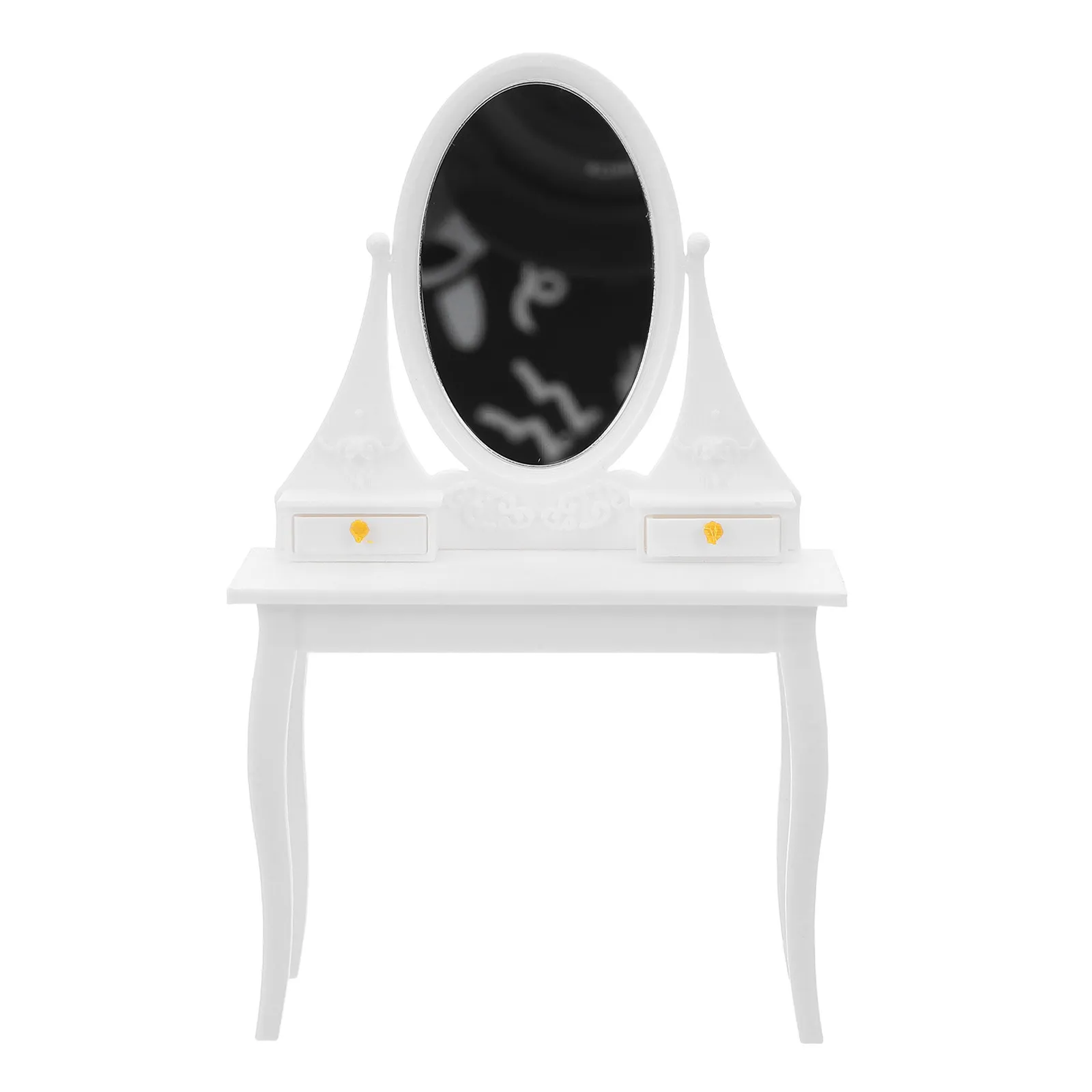

Miniature Vanity Table with Mirror and Drawers for Dollhouse Bedroom - Realistic Mini Makeup Desk Decorative Furniture