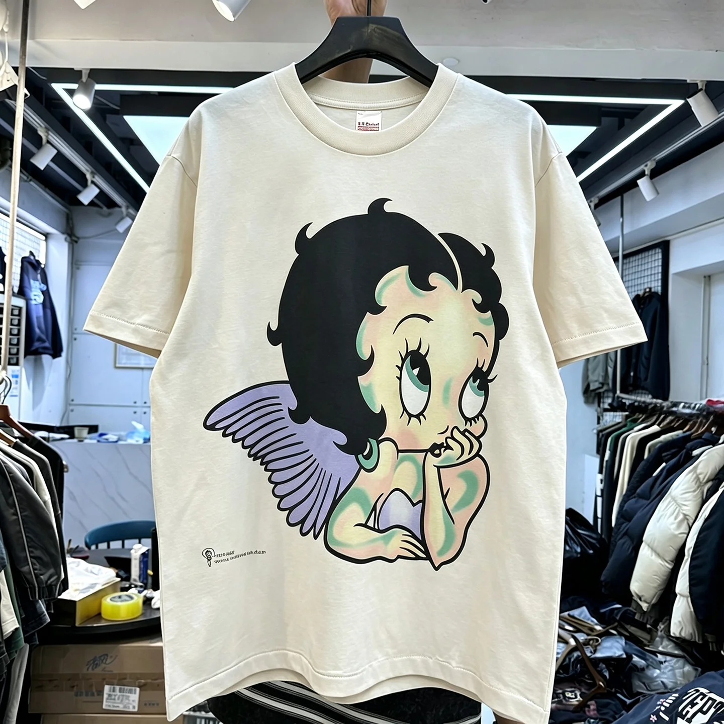 Retro American High Street Cartoon Devil Betty Print Oversize Short Sleeve T-Shirt Unisex Loose Casual Top round Neck