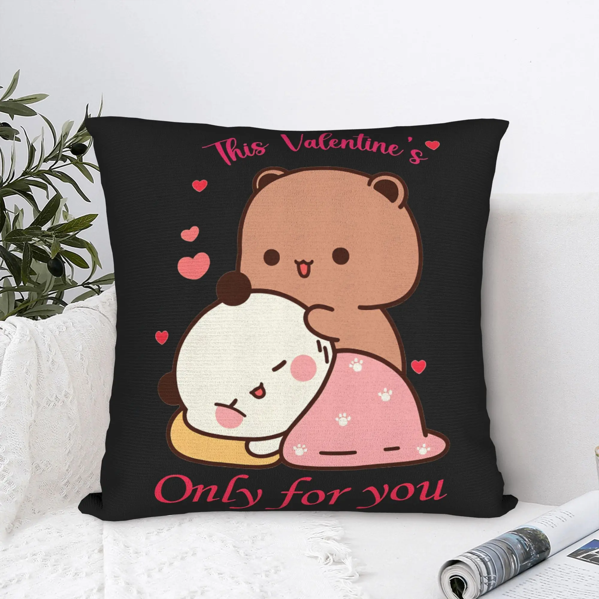 Pillow Cover Bubu Dudu Couple Pandas Cartoon  Vintage Pillow Case For Living Room Sofa Pillowcases