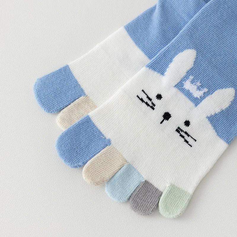 5 Pairs Children's Combed Cotton Socks with Fingers Baby Girls Boys Funny Cartoon Cute Bunny Sock Sweat-absorbing Warm Toe Socks