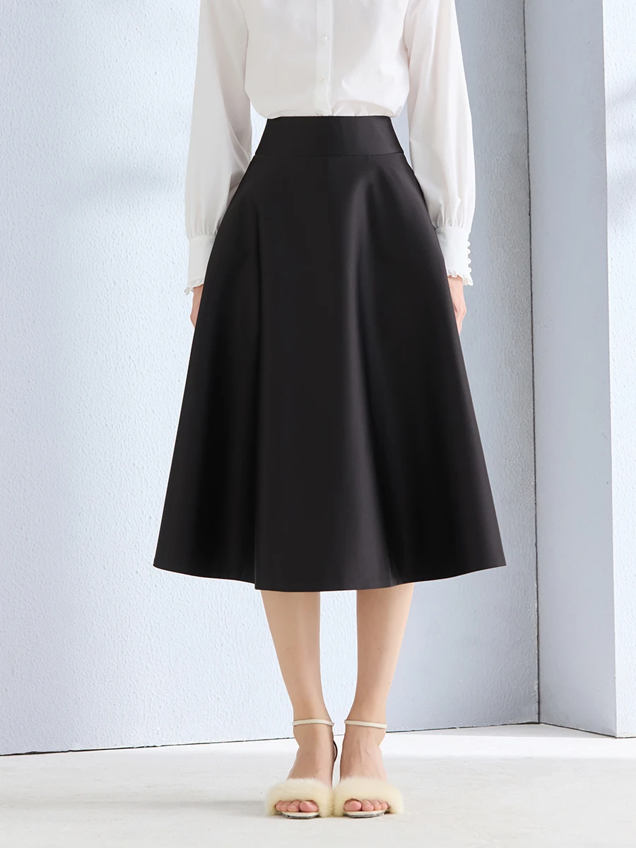 High Waist A-Line Skirt Black Oversized Hepburn Style Half-length Polyester Fiber No Ironing Process Ladies' Fashionable Skirt