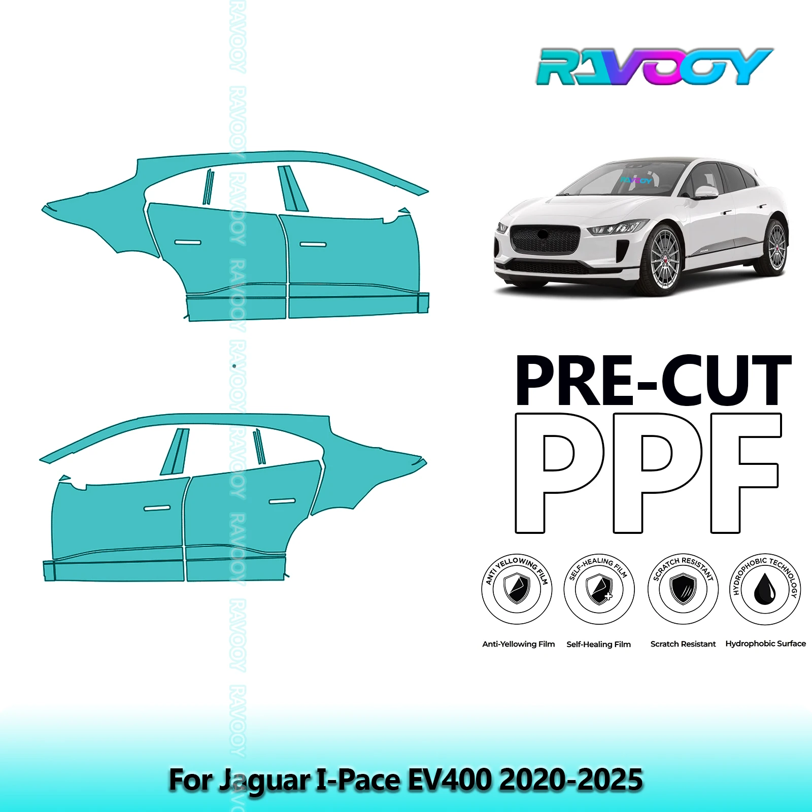 

For Jaguar I-Pace EV400 2020-2025 8.5mil Clear Matte Pre-Cut PPF Door & A/B Pillar Kit TPU Paint Protection Film Set