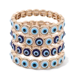 2024 New Fashion Devil Eye Bangle For Women Inlaid Charm Gold Color Elastic Bracelets Accessory