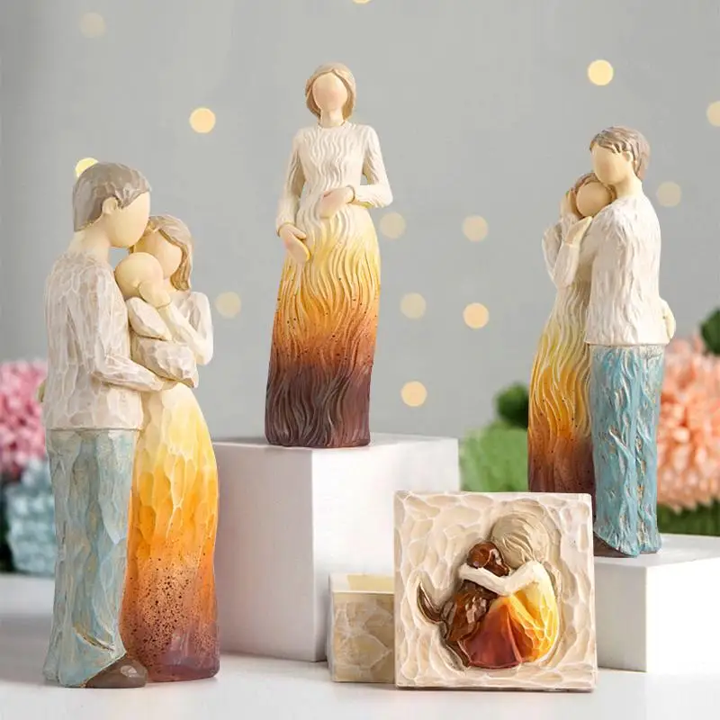 Resin Family Statue Meaningful Figures Handy Painted Character Figurines Mother Miniatures Yoga Woman Sculpture Gifts