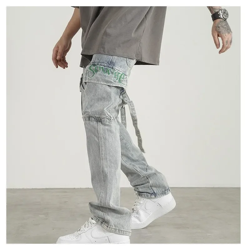 Embroidered Jeans Vintage Trendyol Men Casual Pants Hip Hop Trousers Y2k Jean Flared Woman Baggy Man Streetwear Harajuku Men's