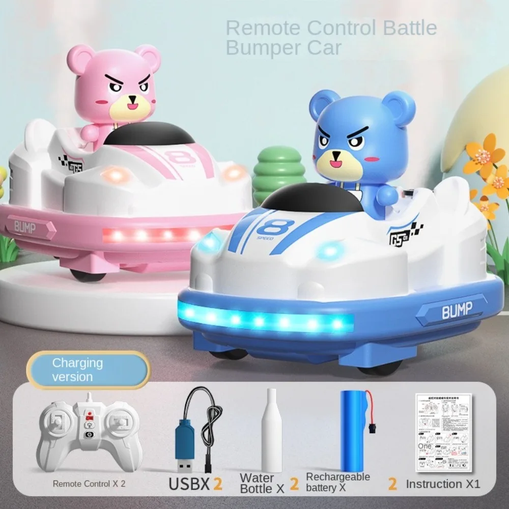 Mini Remote Control Bumper Cars Controlled with Spray, Lights and Music Ejecting Bumper Car Set Go Kart Battle Interaction