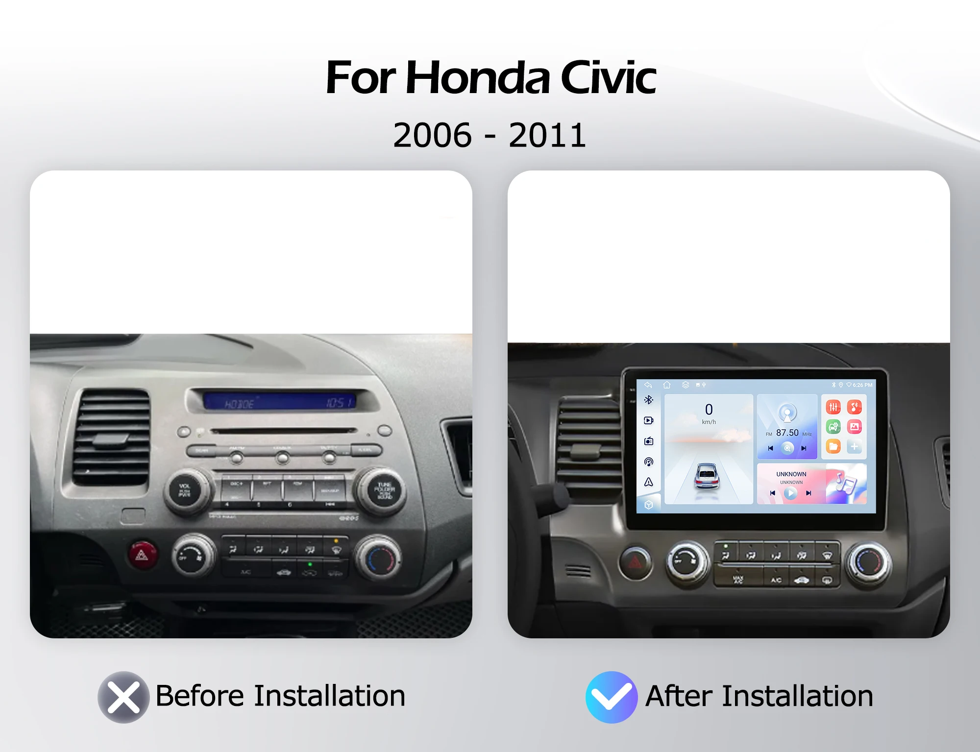 Android 16 Bluetooth For Honda Civic 2006-2011 Car Radio Lntelligent Multimedia Player Auto Wireless CarPlay WIFI 4G DSP GPS