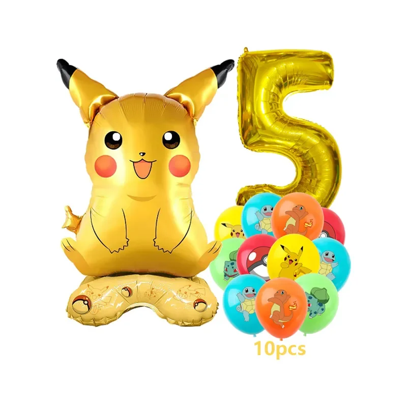 12pcs Pokemon Pikachu Balloon Set Children\'s Party Decoration Charmander Squirtle Bulbasaur Birthday Foil Balloon Gift Doll Toy