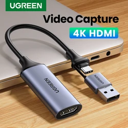 UGREEN Video Capture Card 4K HDMI to USB/USB-C HDMI Video Grabber Box for PC Computer Camera Live Stream Record Meeting