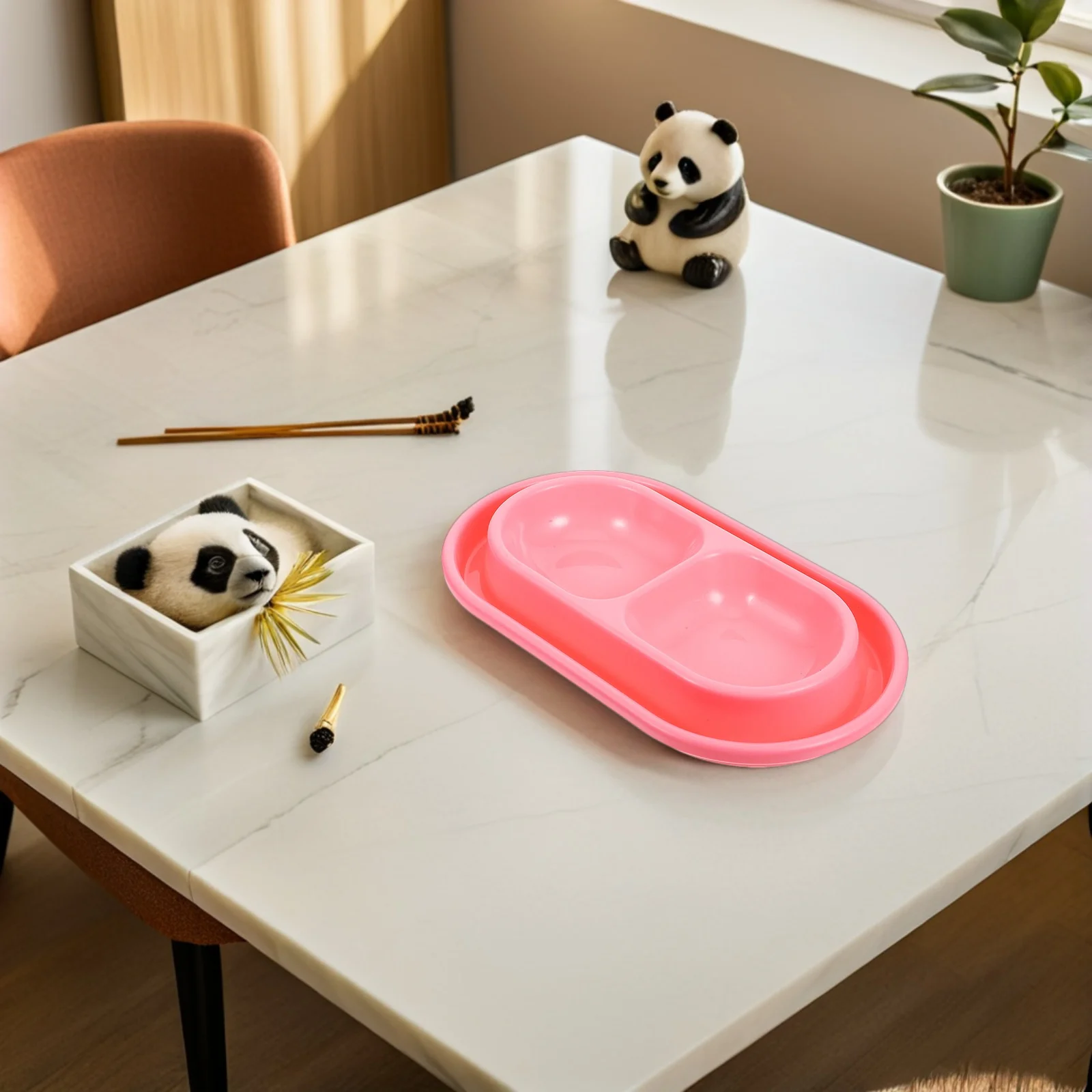 

2pcs Double Pet Food Water Bowls Feeding Station For Cats Dogs Outdoor Cat Feeder Bowl Washable Plastic Pet Eating Drinking Dish