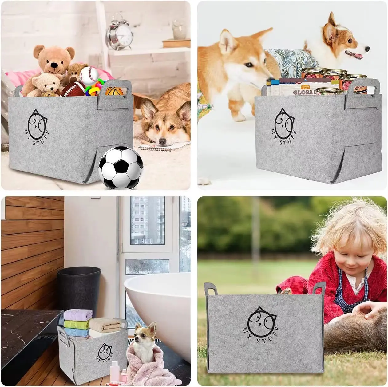 SULEGR Box Cases Pets Toy Organizer Dog Toy Storage Bin Dog Stuff Basket Chest Baskets Felt Bag Large Felt Cloth Dog Accessories