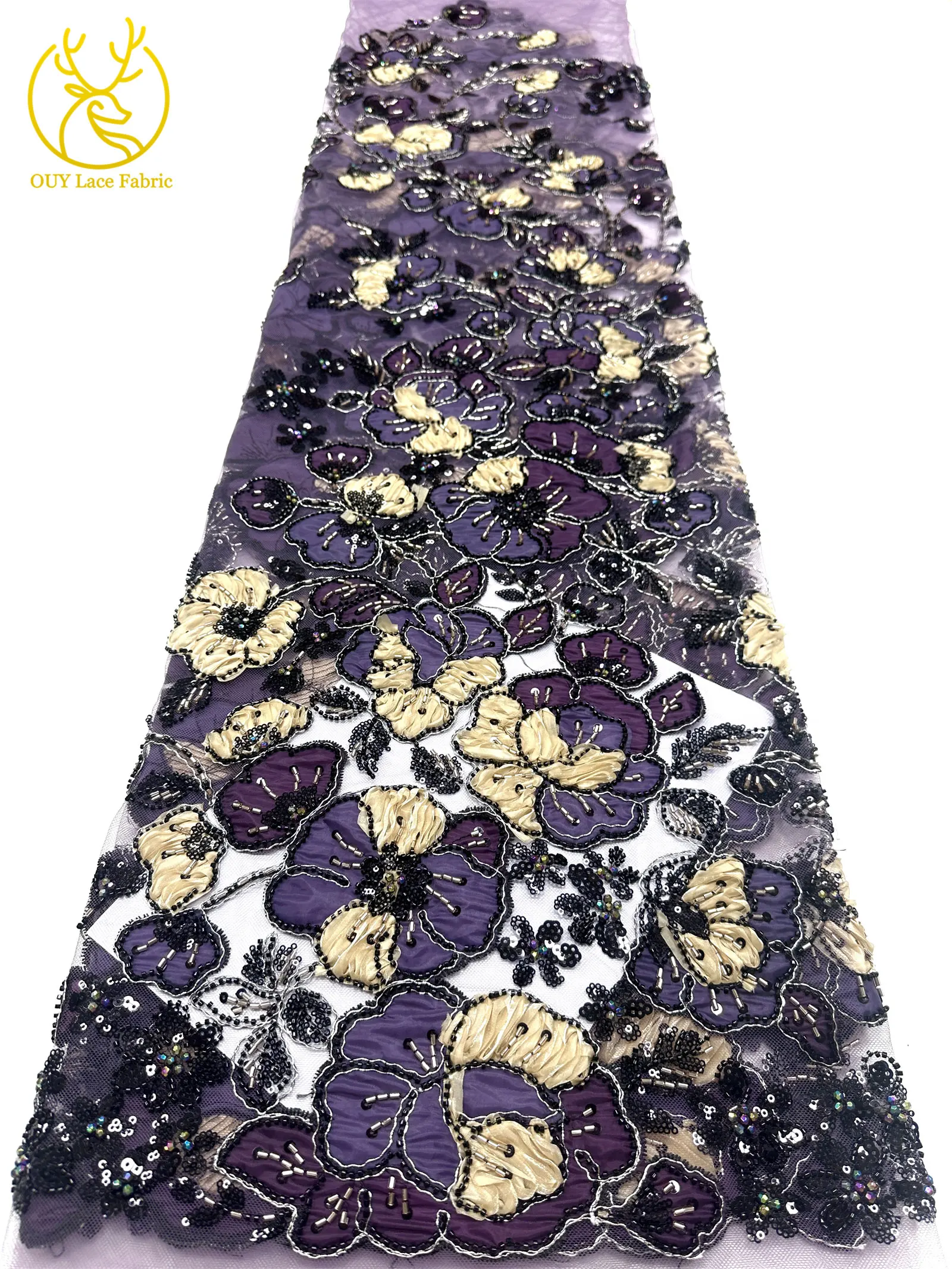 Afrikanischer Spitzenstoff, hochwertige französische Blumenstickerei, Perlen, Pailletten, Tüll, Netzspitze für Frauen, Hochzeitskleid, Nähen, 5 Yards – Detail 18