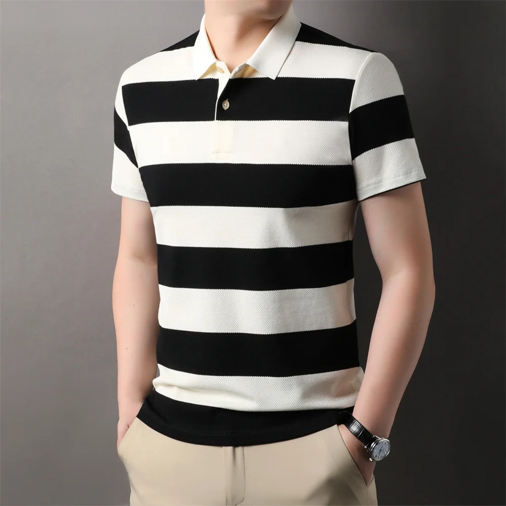 

Men's Shirt Comfortable Brand 98% Cotton Striped Classic Polo Casual Fashion Men'S Short Sleeve Tee