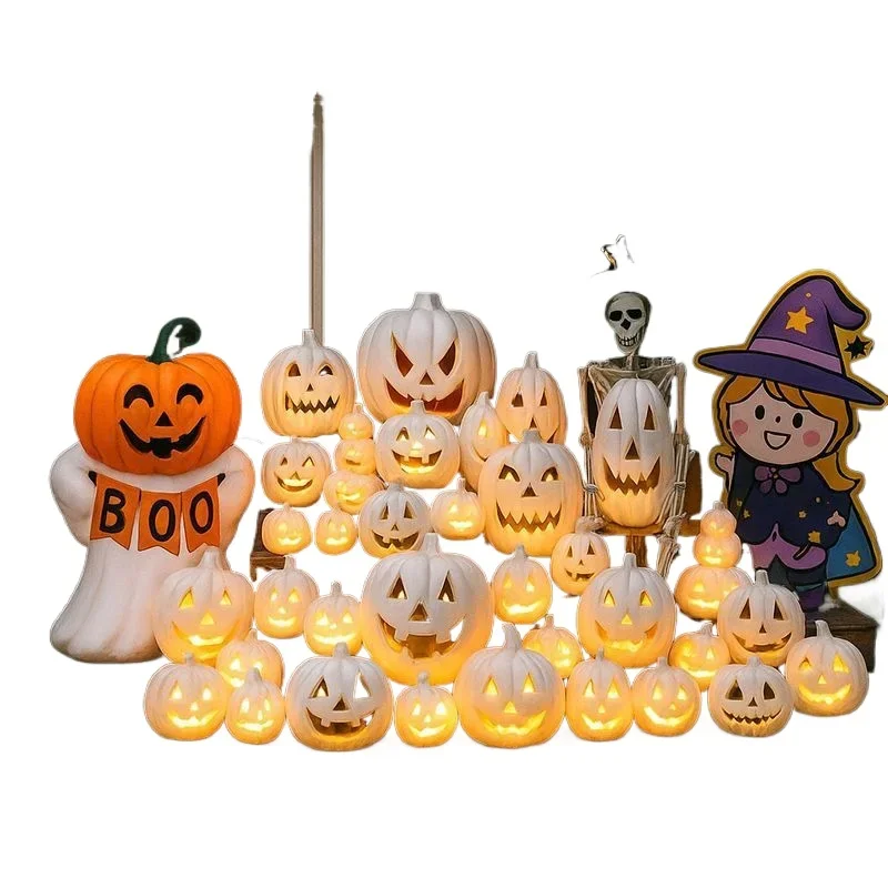 

Halloween decorations jack-o-lanterns, glowing props, children's kindergarten scenes, bar atmosphere