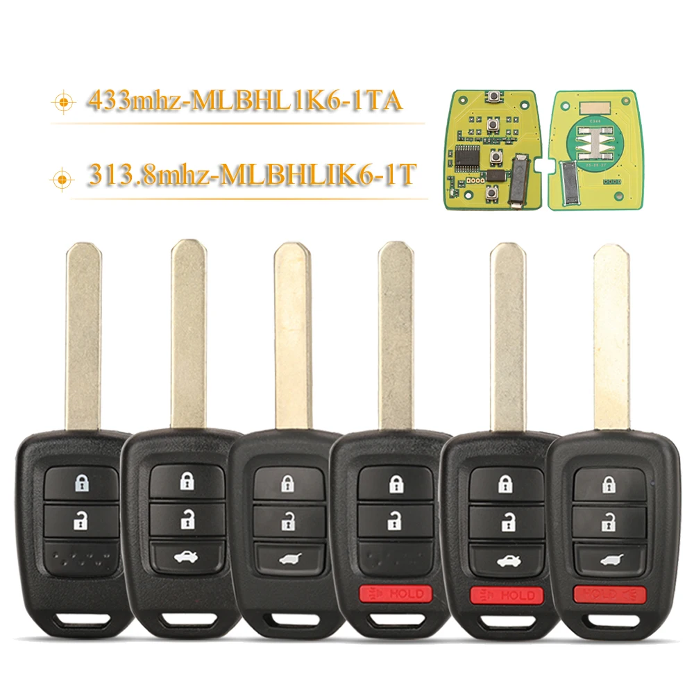Jingyuqin MLBHLIK6-1TA ID47 PCF7961 Chip Remote Car Key Fob For Honda 2013-2015 CRV 2013-2017 Accord Civic Key Fob 2/3/4 BTN