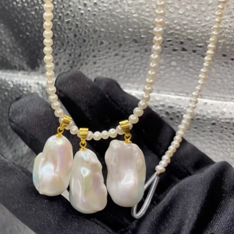 

New Fashion Natural Freshwater Irregular Shape Baroque White Pearl 925 Sterling Silver DIY Pendant Buckle For Women Girl Jewelry