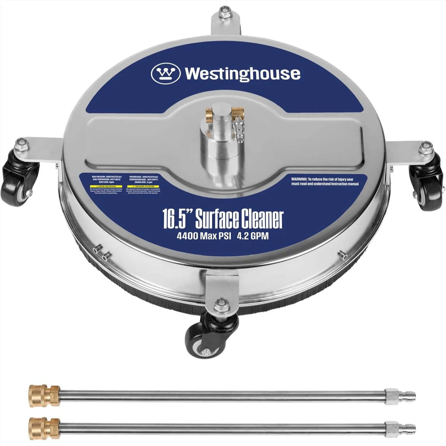 16.5" Pressure Washer Surface Cleaner Attachment, Stainless Steel, 4400 Max PSI, 1/4" Quick Connect, for Gas & Electric Pressure