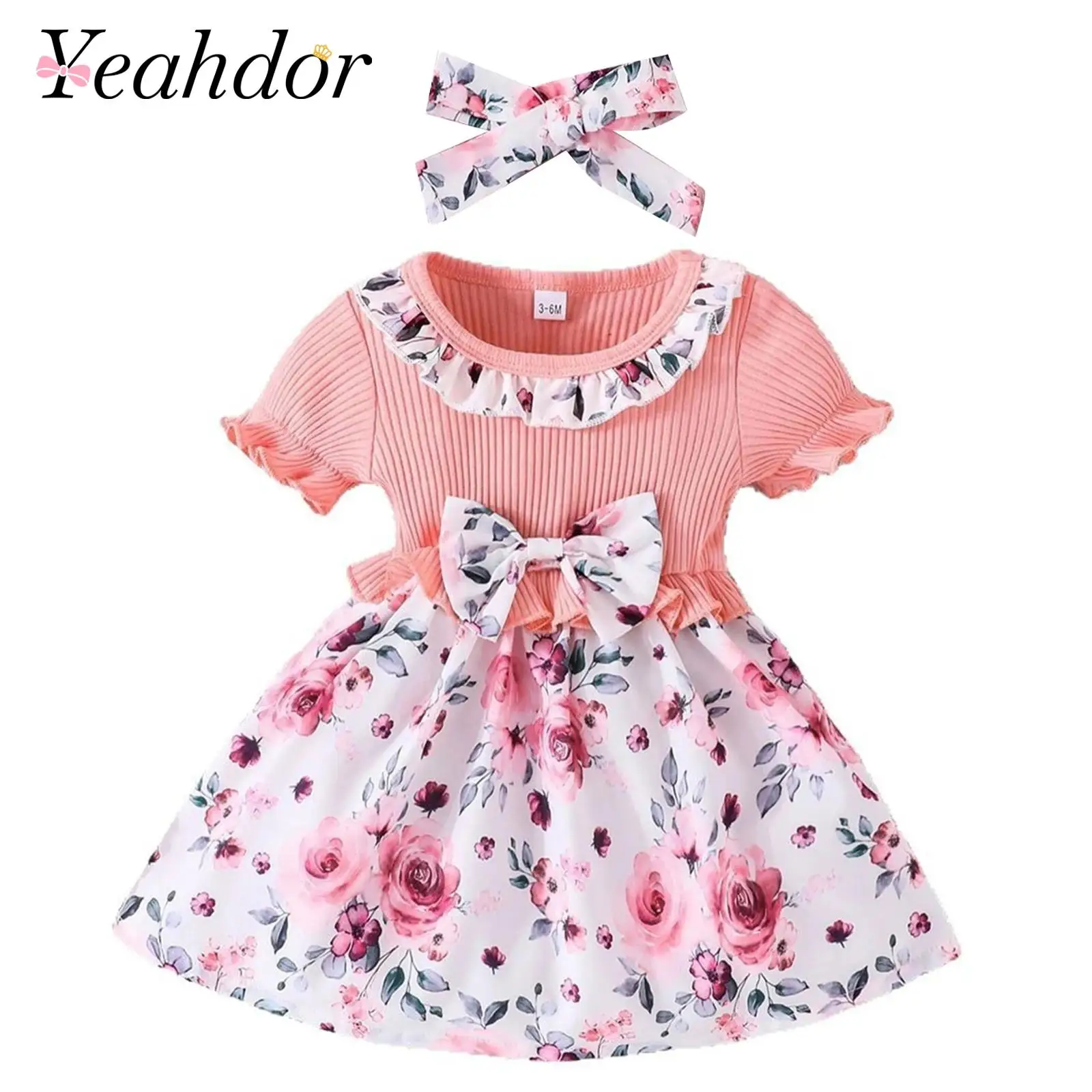 

Baby Dress for Girls Print A-line Princess Flower Dress Infant Christening Baptism Gown Newborn Girl Clothes with Headwear 3-24M